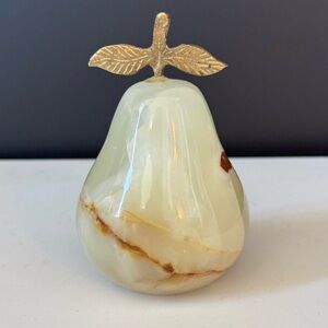 Vintage Marble Alabaster Stone Pear with Brass Stem